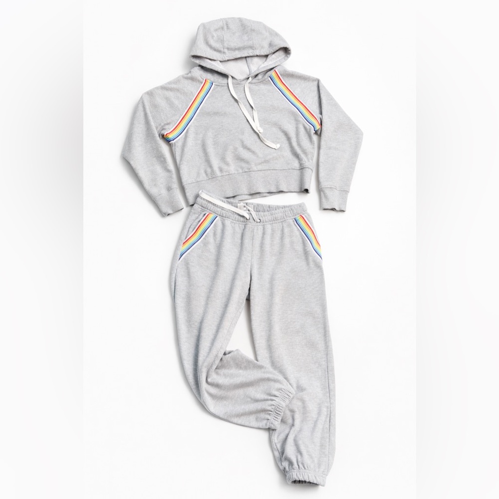 SoulCycle Rainbow Hoodie Jogger Set Gray Matching Sweat Set Athleisure Size M